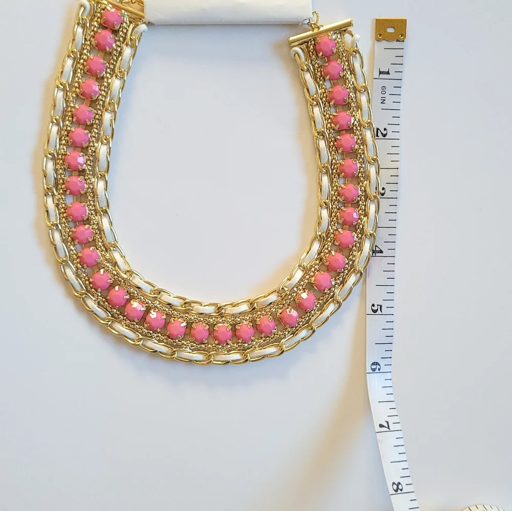 New! Statement Necklace Gold-tone Pink Double Row Fashion Necklace Boho Necklace - Picture 4 of 5